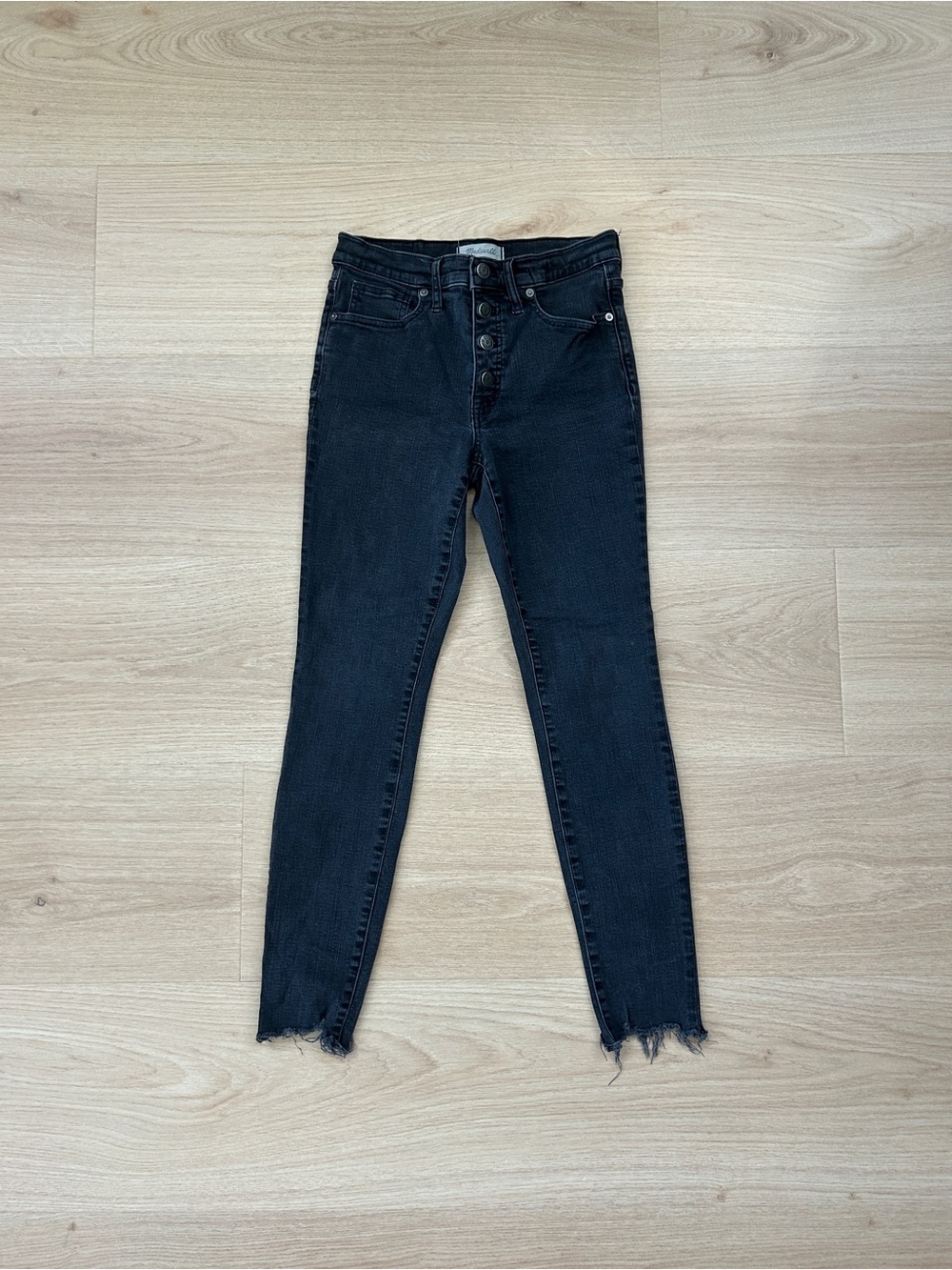 Madewell 9” Black High-Rise Skinny Jeans with Raw Hem Size 28